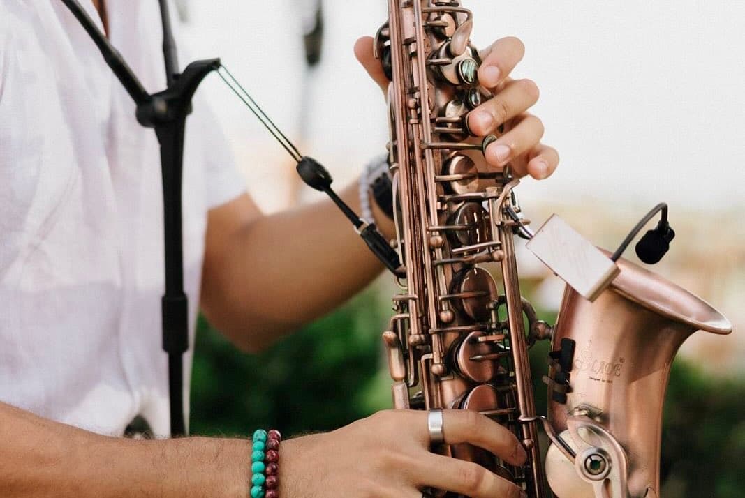 Victor Jazz saxophone close-up — live wedding music Cyprus Paphos