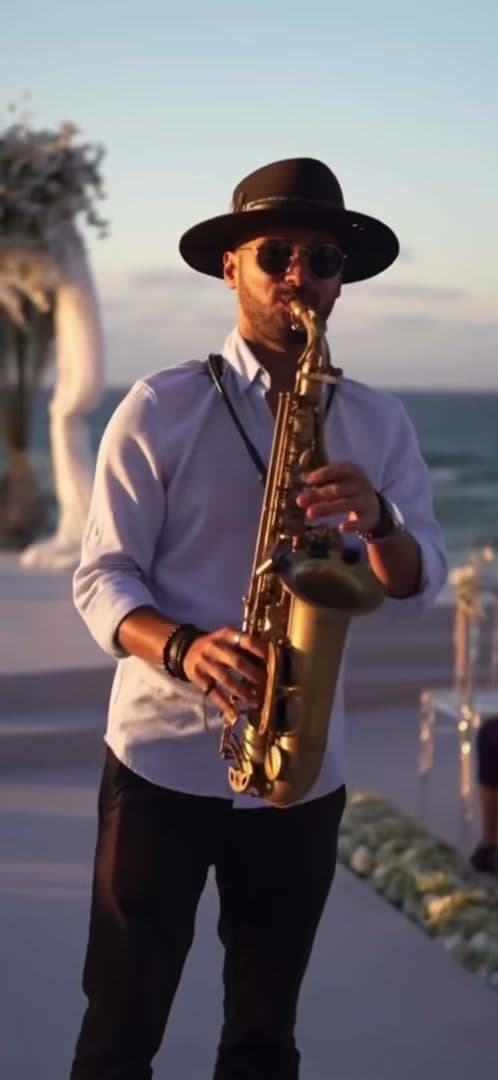 Victor Jazz performing live saxophone at a luxury wedding in Cyprus